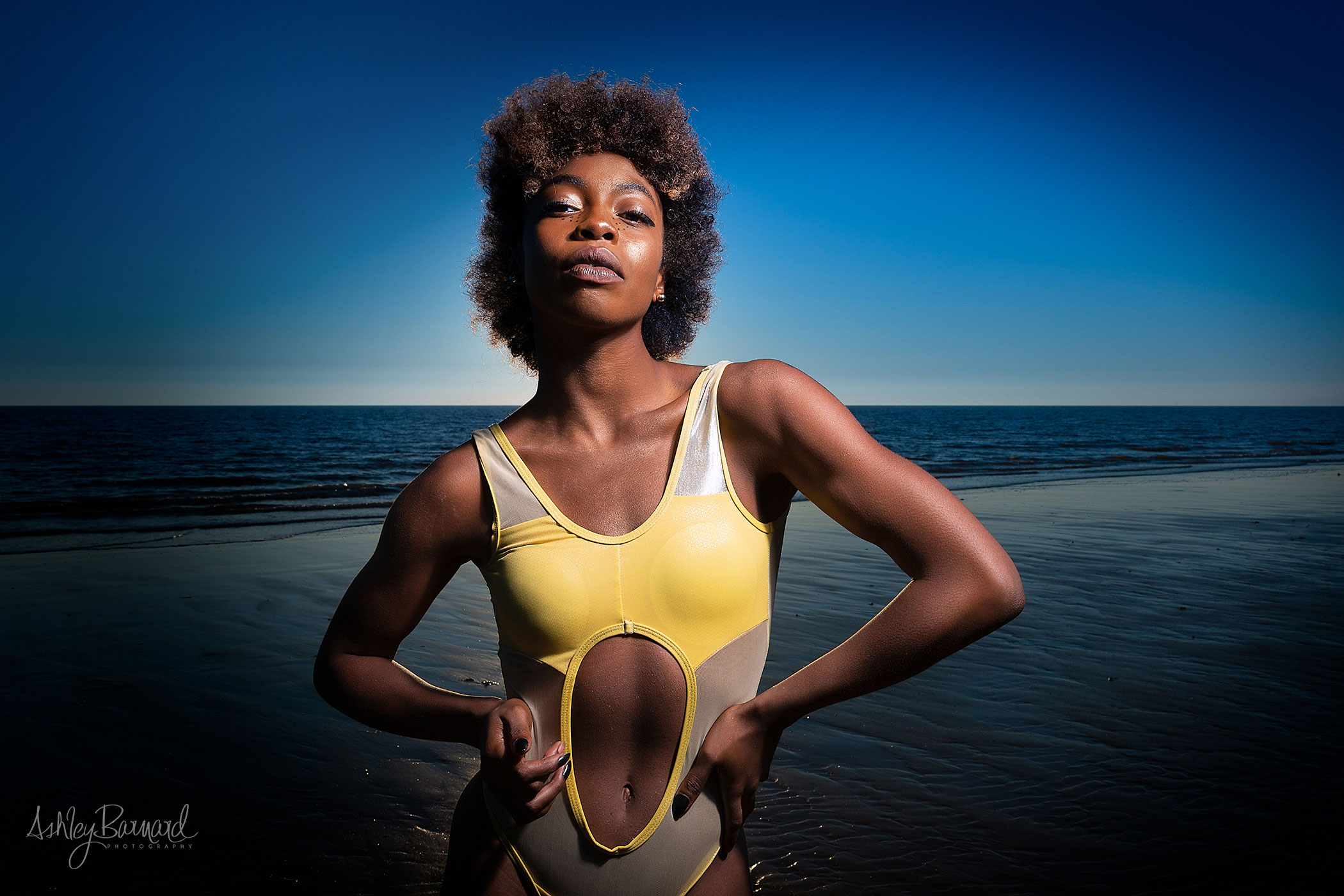 Sarah Angel female model England sunset beach shoot Blackpool
